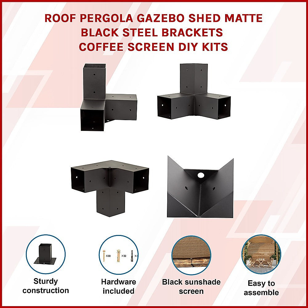 Steel Pergola Wall Mount Bracket Kit with Coffee Sunshade Screen 3x3m