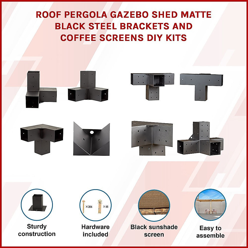 Steel Pergola Double Wall Mount Kit with Coffee Sunshade Screens 3x3m