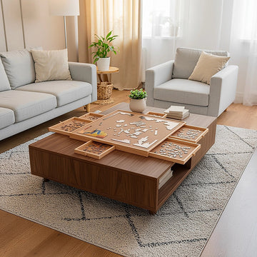 Rotating Wooden Jigsaw Puzzle Table with 6 Drawers 1500 Piece Capacity