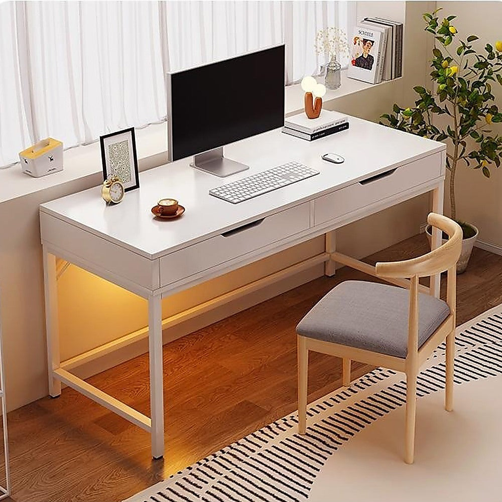 White Computer Desk Home Office with 2 Drawers 120cm
