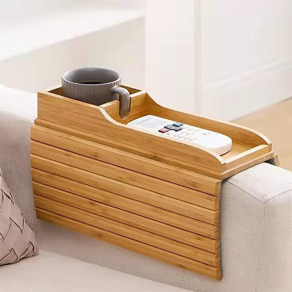 Randy Travis Machinery Bamboo Sofa Arm Tray with 360 Rotating Phone Holder