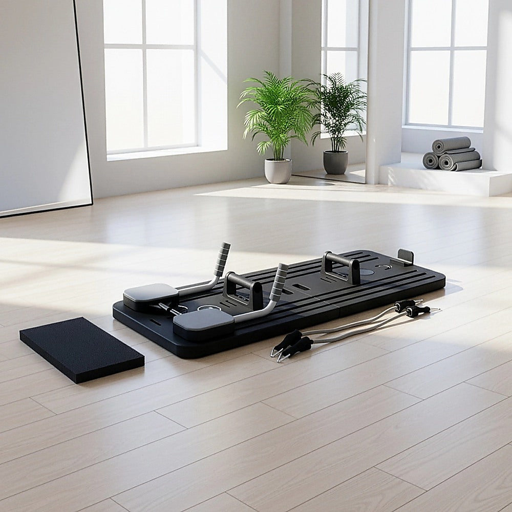 Ab Roller Board Core Strength Trainer with Resistance Bands Black