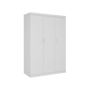 3 Door White Steel Wardrobe Cabinet with Hanging Rail and Shelves