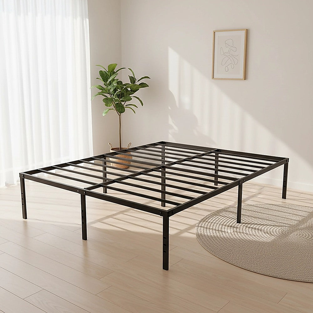 Steel Queen Bed Frame 45cm High Platform Underbed Storage Black
