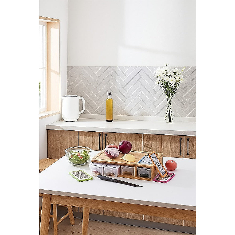 Bamboo Cutting Board Set with Graters and Organiser Trays