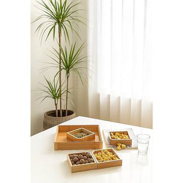 Square Bamboo Snack Serving Tray with Dust Cover 28cm