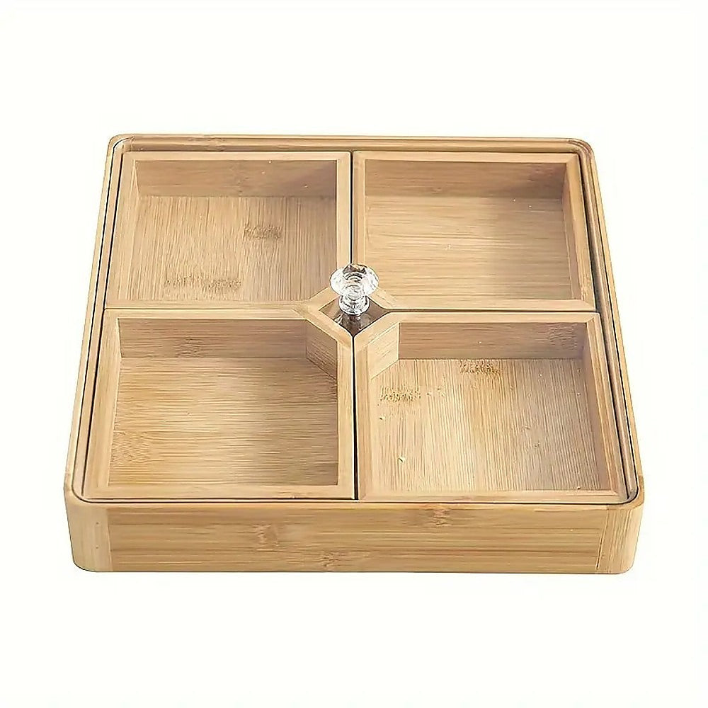 Square Bamboo Snack Serving Tray with Dust Cover 28cm