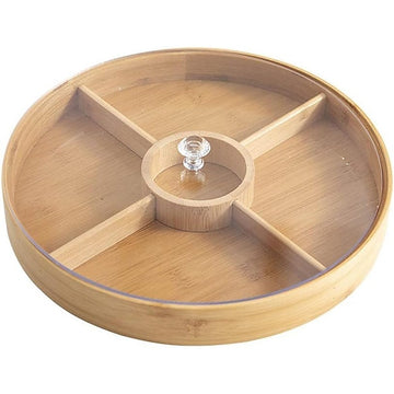 Round Bamboo Snack Serving Tray with Dust Cover 30cm