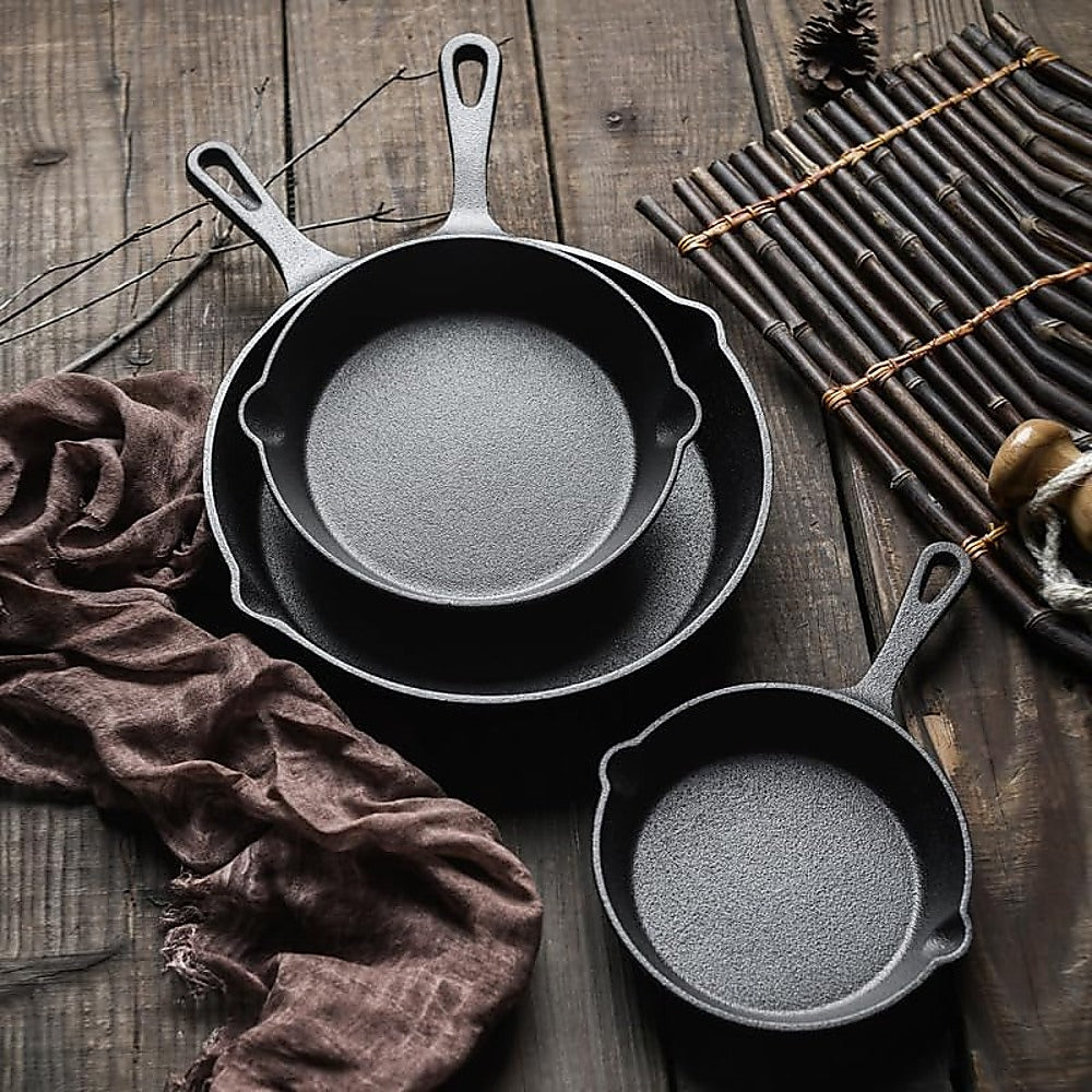 Cast Iron Frying Pan Set 3PCS Skillet Grill Oven Cookware