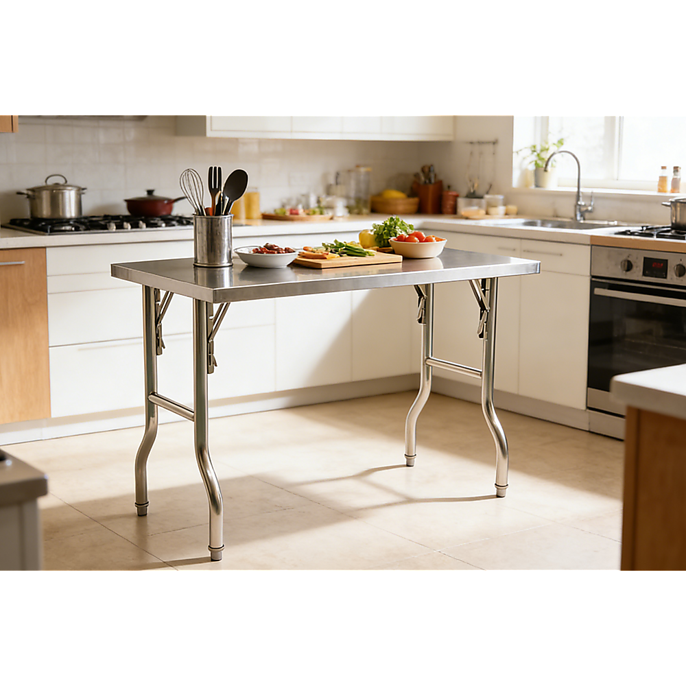 Stainless Steel Folding Kitchen Bench Commercial Prep Table SUS201 122cm