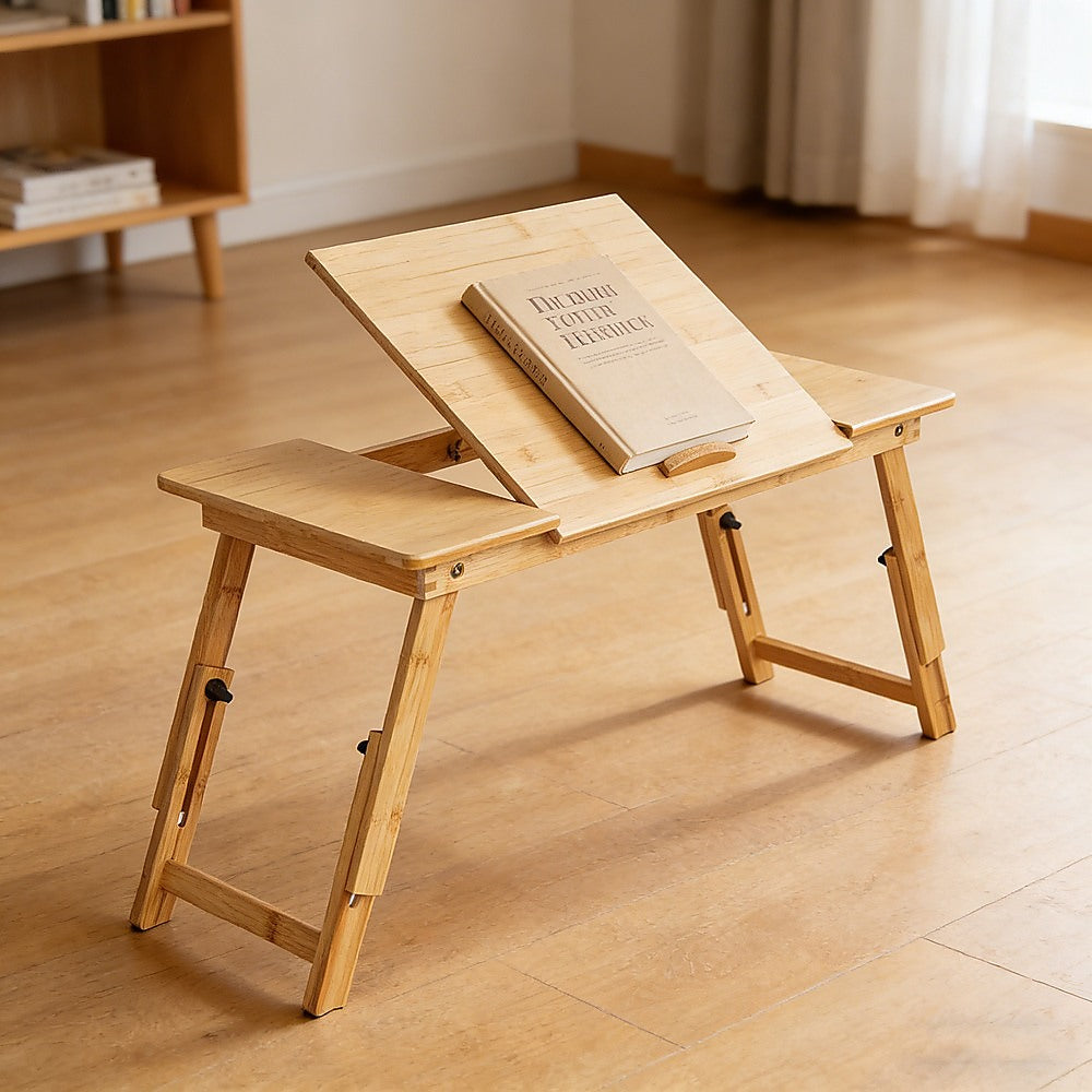 Folding Laptop Desk Bamboo Adjustable Angle Bed Table 72cm