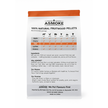 ASMOKE Premium Oak Wood BBQ Pellets 9kg High Heat Hardwood