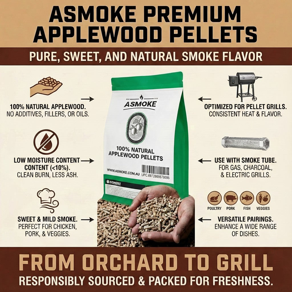 ASMOKE Apple Wood BBQ Smoker Pellets 2.27kg 100% Natural