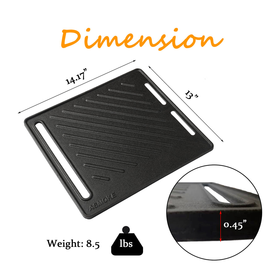 ASMOKE Pre-Seasoned Cast Iron Reversible Grill Griddle Plate 36cm Enamel