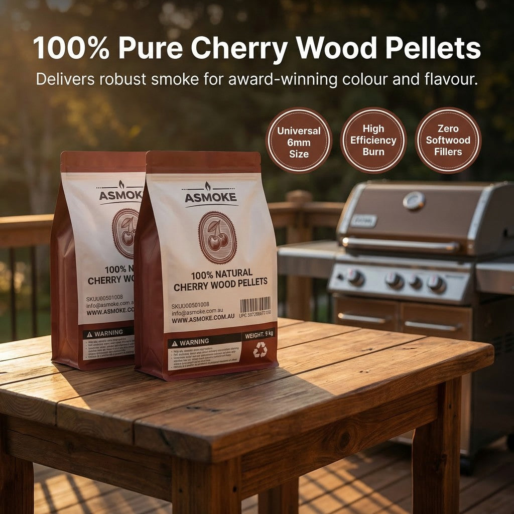 ASMOKE 100% Natural Cherry Wood BBQ Smoker Pellets 2 x 9kg