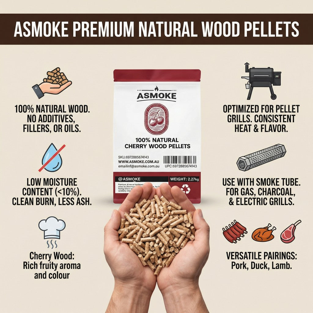 ASMOKE Cherry Wood BBQ Pellets 2.27kg 100% Natural