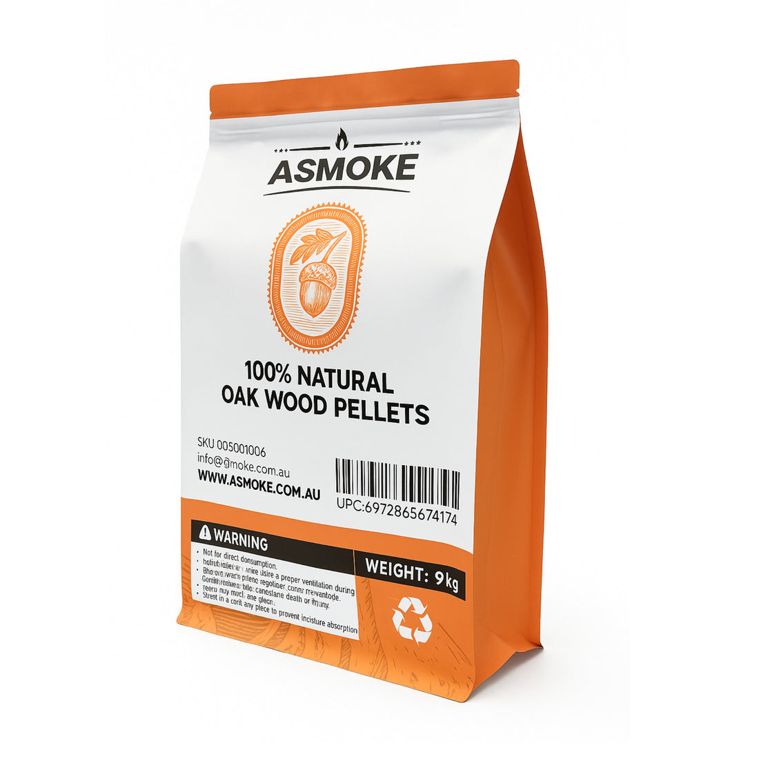 ASMOKE 100% Natural Oak Wood BBQ Pellets 2 x 9kg for Smoker and Grill