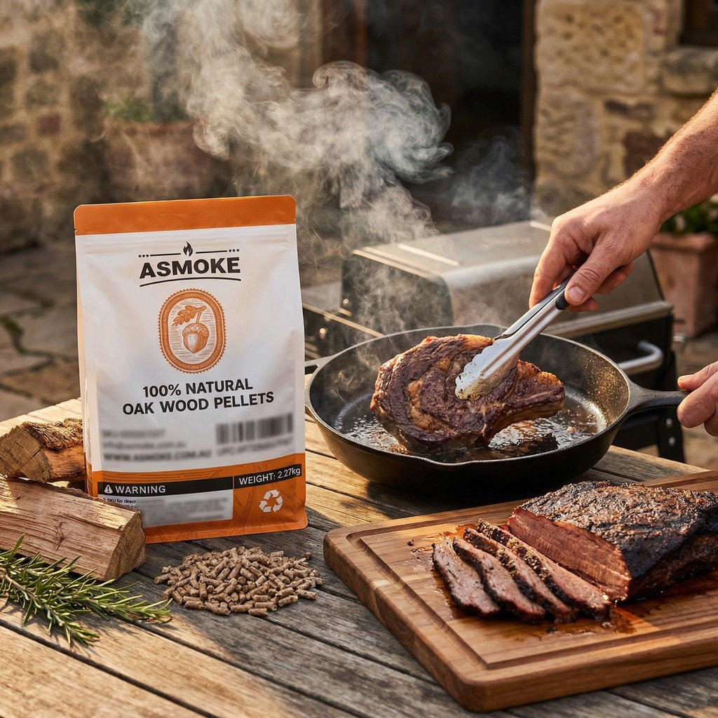 ASMOKE Oak Wood BBQ Pellets 19kg 8-Pack High Heat Hardwood for Brisket