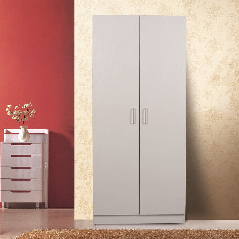 NNECN 2-Door Wardrobe Cabinet with Hanging Rail and Shelves White