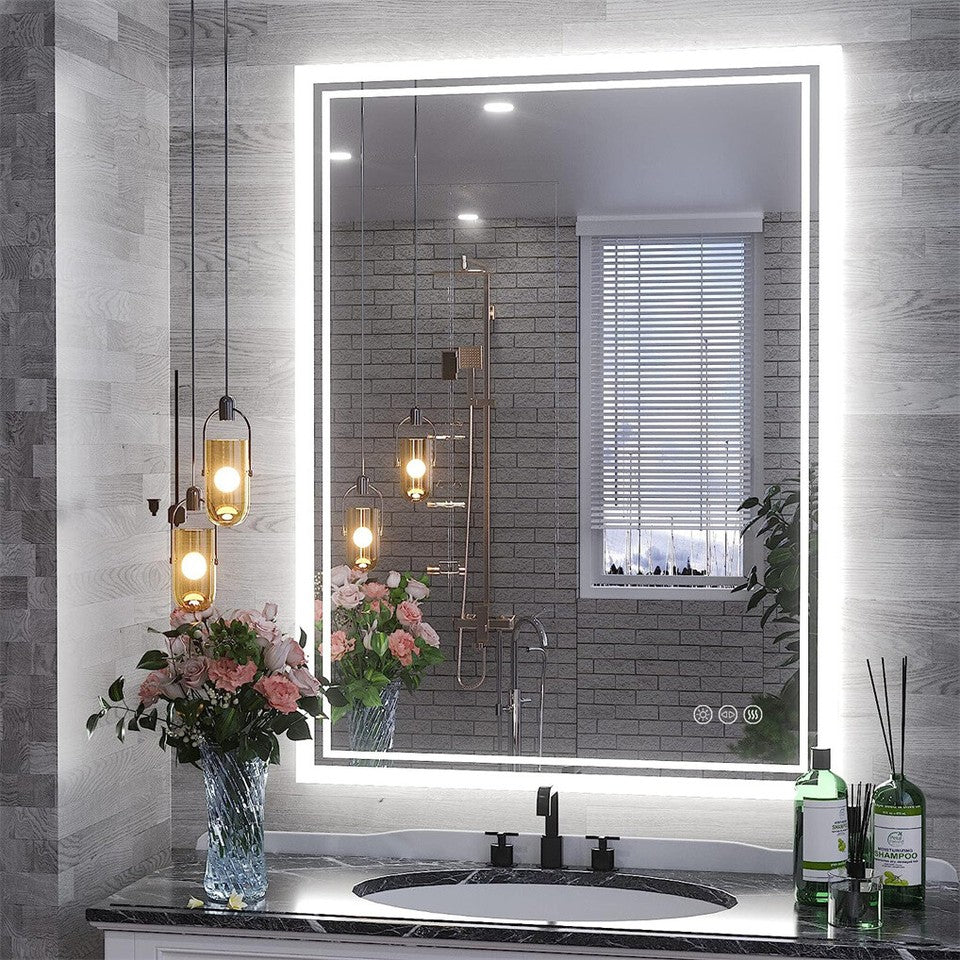 LED Bathroom Mirror with Anti-Fog and Touch Controls Wall-Mounted