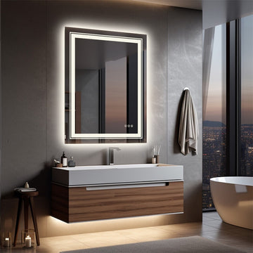 Dimmable LED Bathroom Mirror with Anti-Fog Wall Mounted 90x70cm