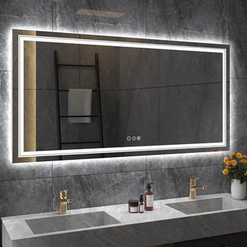 Fin Front Backlit Bathroom Mirror 1200 x 800mm Fogless Tempered Glass