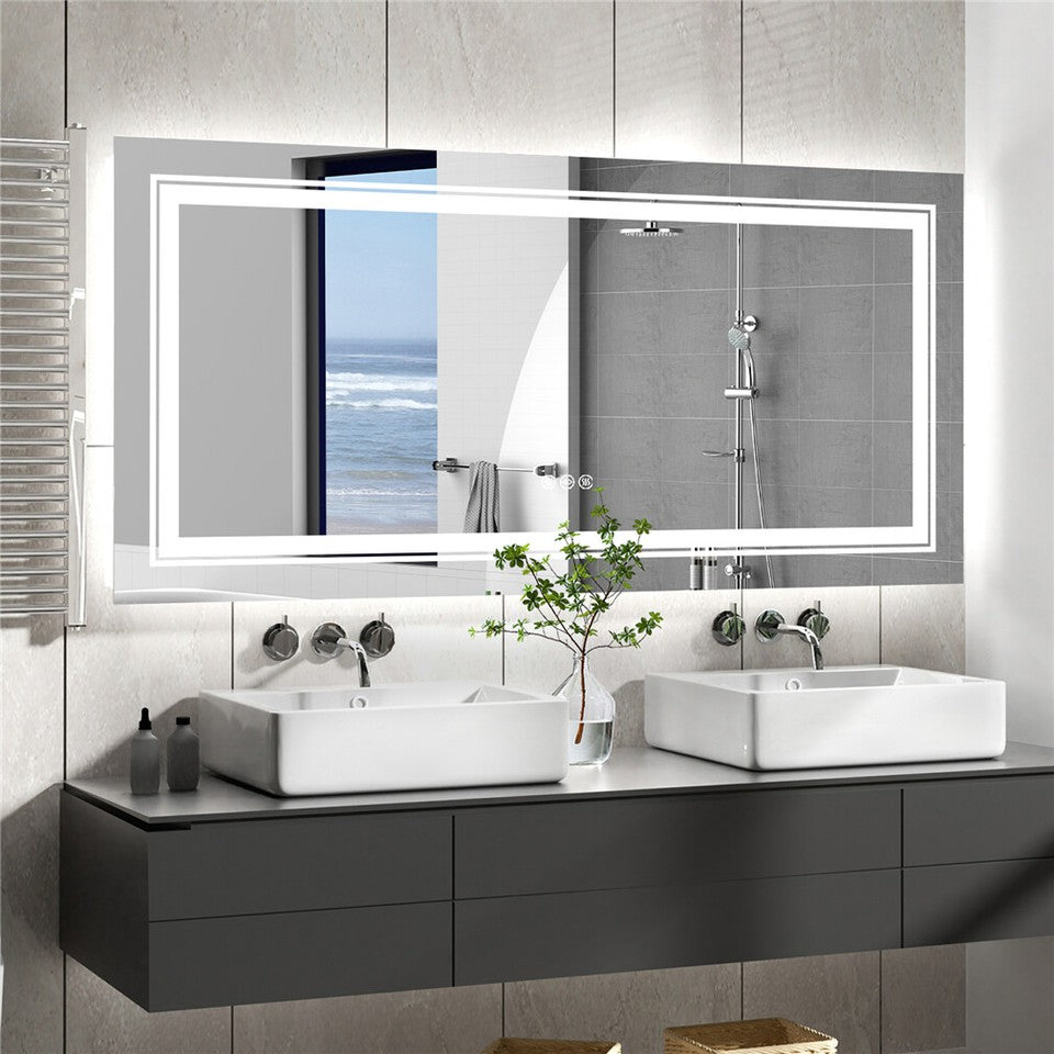 Anti-Fog LED Bathroom Mirror 1000 x 600mm Backlit Aluminium Frame