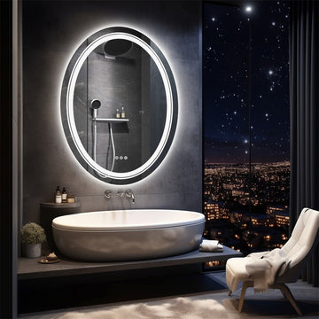 Oval LED Bathroom Mirror with Backlit Front Light Anti-Fog 60x80cm