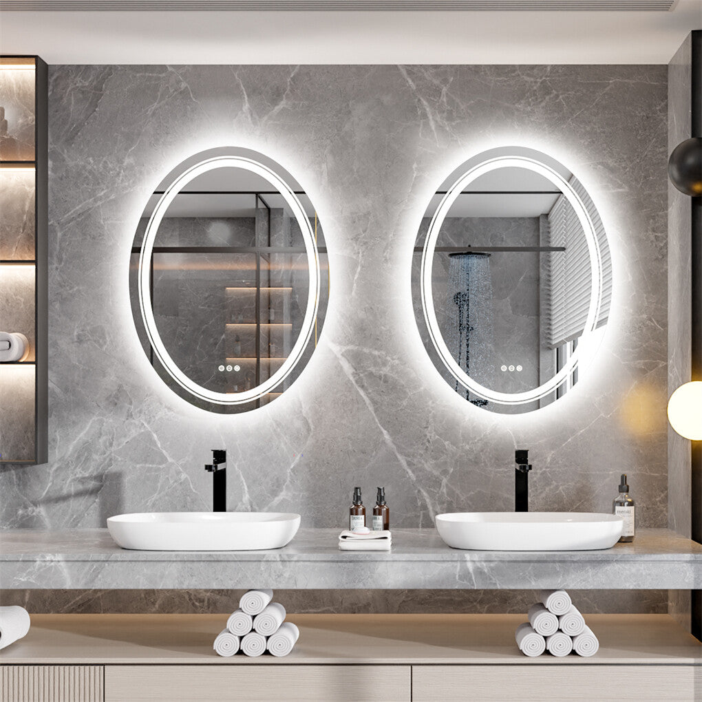 Oval LED Bathroom Mirror with Backlit Front Light Anti-Fog 60x80cm