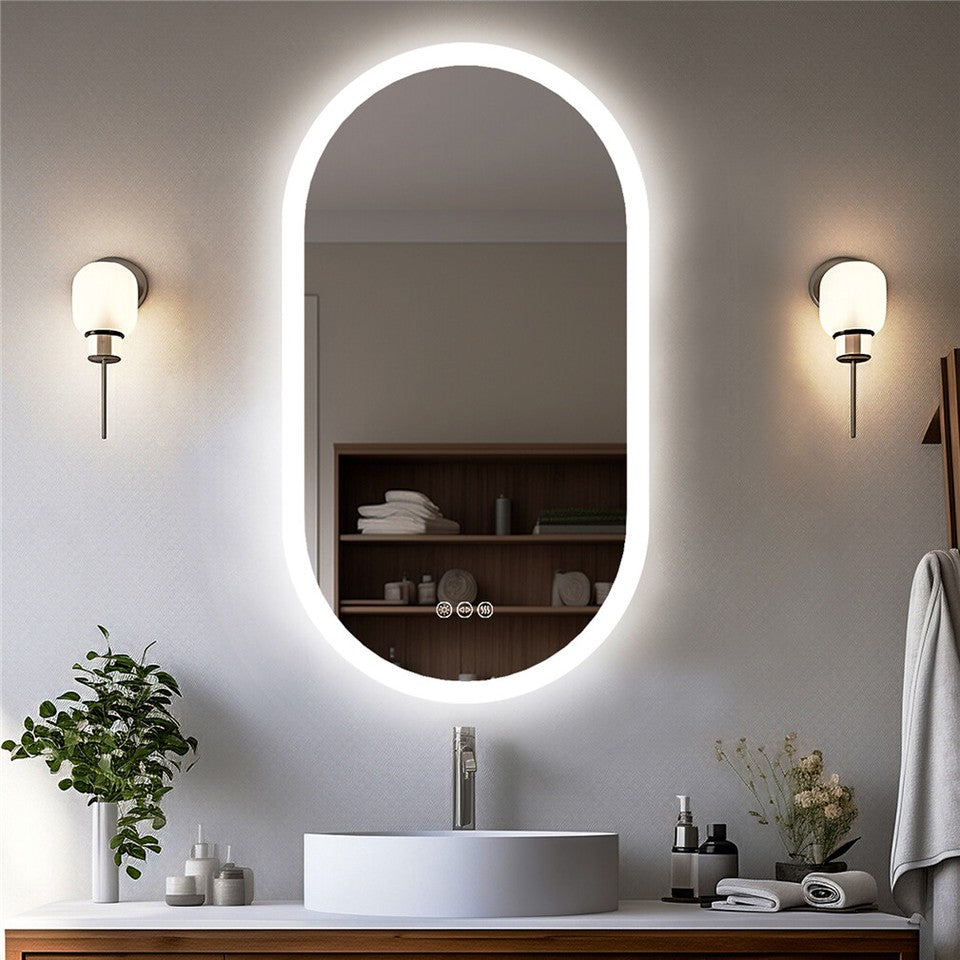 Premium Oval LED Anti-Fog Bathroom Mirror 80 x 50cm