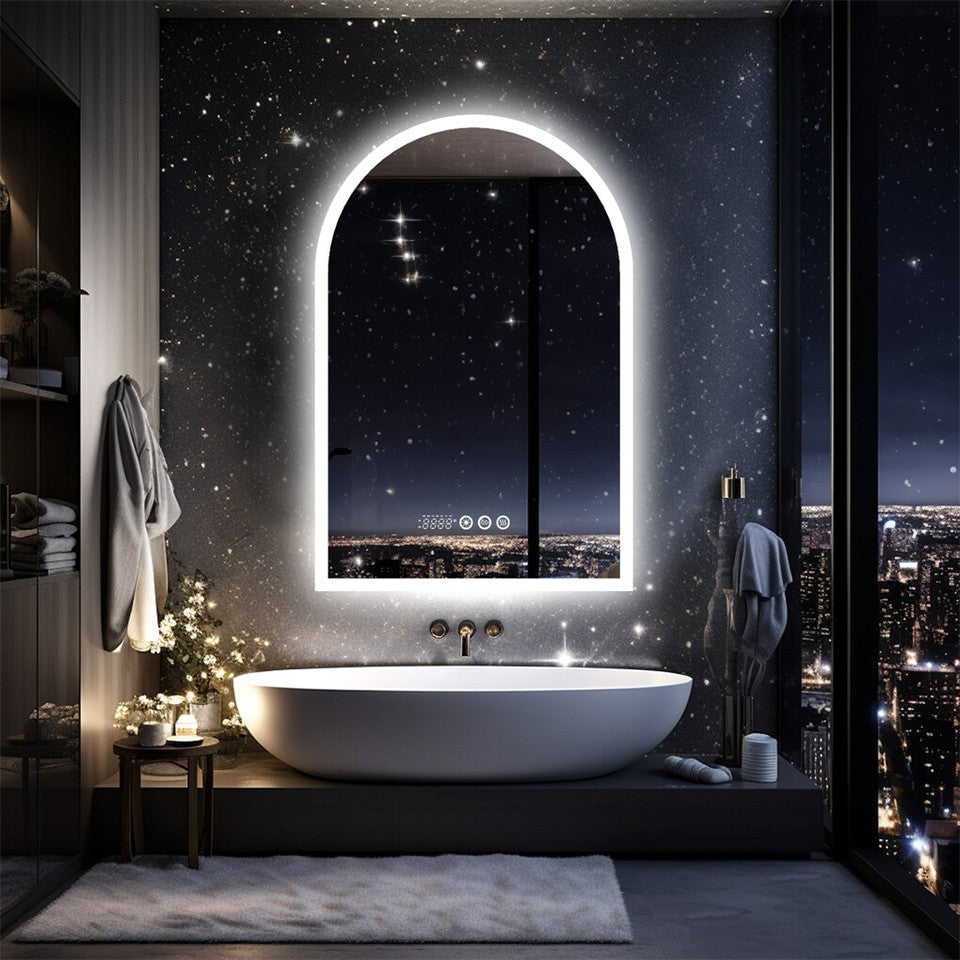 Arch LED Bathroom Vanity Mirror with Anti-Fog Temperature Display