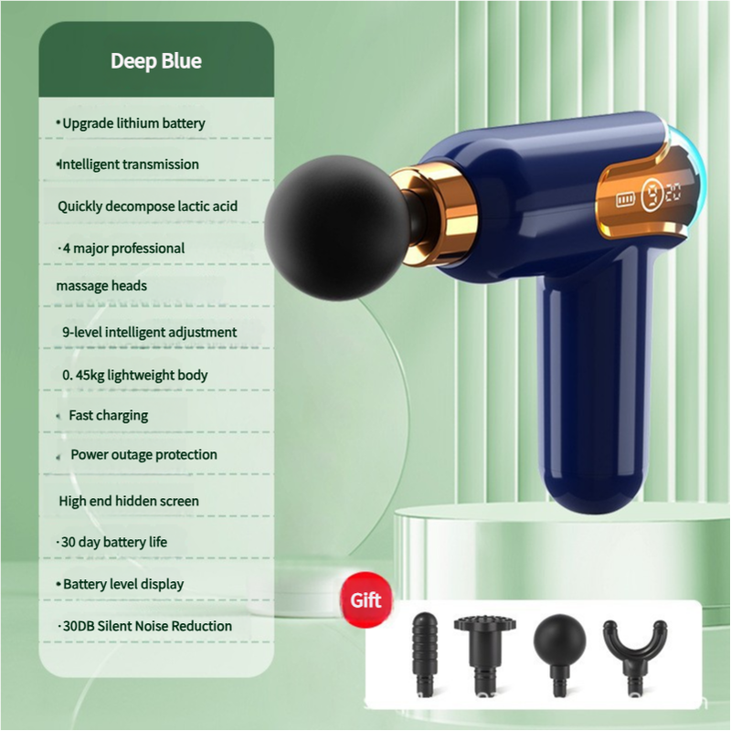 Deep Blue Portable Massage Gun Deep Tissue 9 Speed 4 Heads