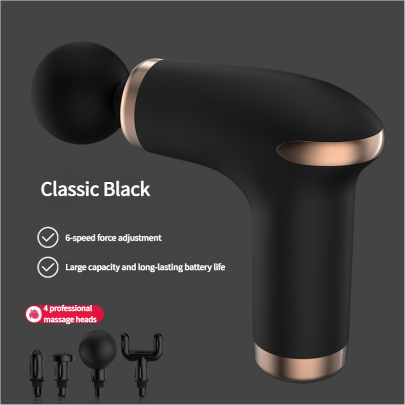 Classic Black Massage Gun Deep Tissue 6 Speed 4 Heads