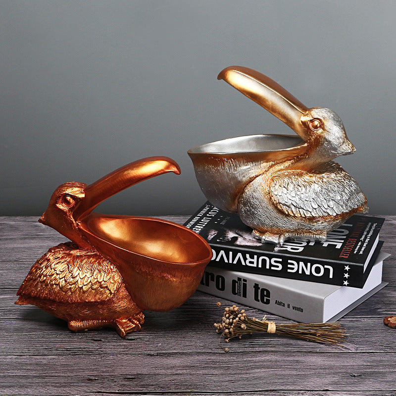White Pelican Resin Decorative Bowl Key Holder Organizer