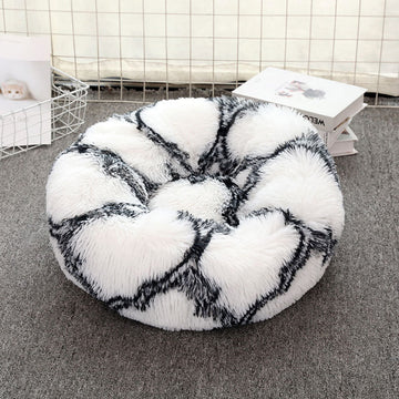 Vortaz Plush Round Dog Bed 50cm Black White Non-Slip Base