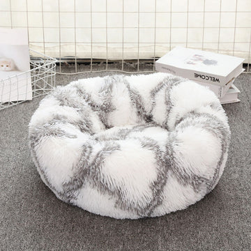 Cozy Plush Pet Bed for Dogs and Cats 50cm Round Grey White
