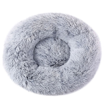 Vortaz Plush Round Dog Bed 50cm Grey Non-Slip Base