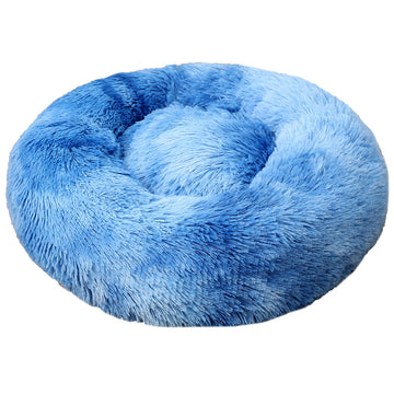 Vortaz Plush Round Dog Bed 50cm Baby Blue Tie-Dye Non-Slip Base
