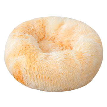Vortaz Plush Round Dog Bed 50cm Baby Yellow Tie-Dye Non-Slip Base