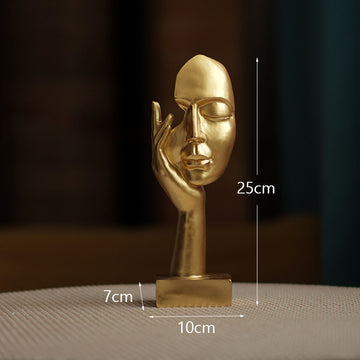 Vortaz Resin Face Sculpture with Hand Gold 25cm