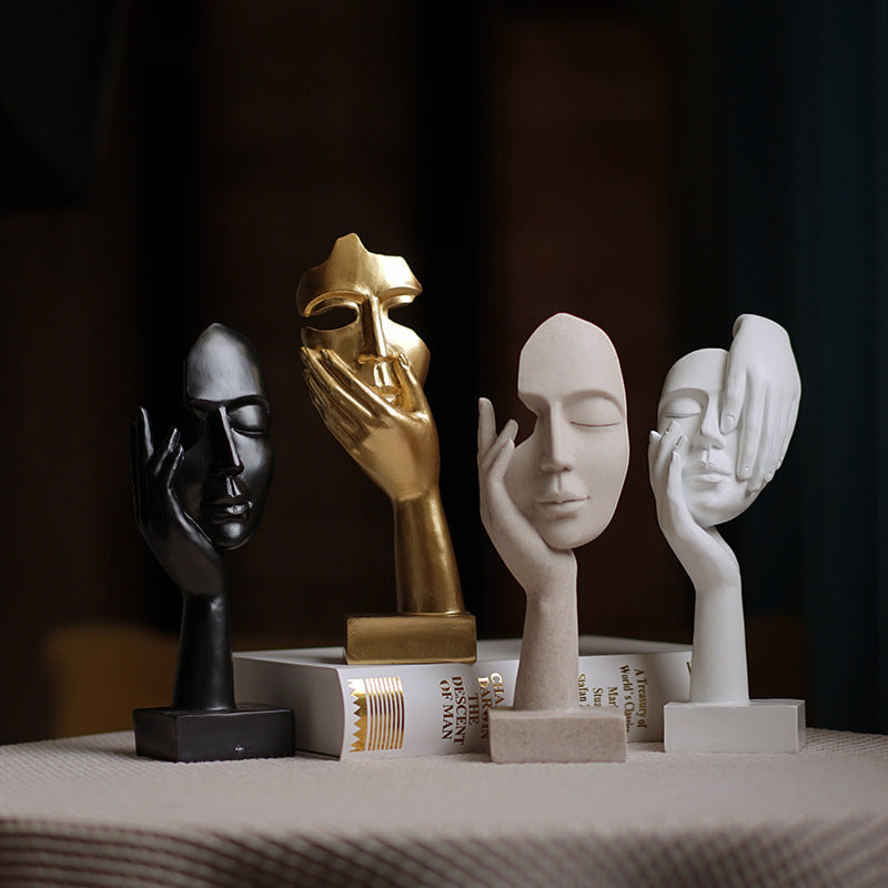 Vortaz Resin Face Sculpture with Hand Gold 25cm