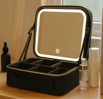 Vortaz LED Mirror Makeup Case Portable Vanity Organizer Black