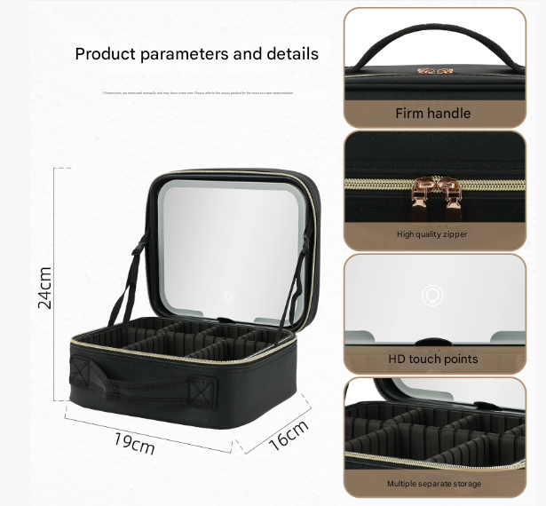 Vortaz LED Mirror Makeup Case Portable Vanity Organizer Black