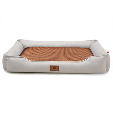 Light grey Rectangular Pet Bed with Removable Cooling Mat