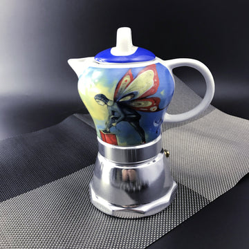 Fairy Vintage Moka Pot Stovetop Espresso Coffee Maker 3-4 Cup Ceramic