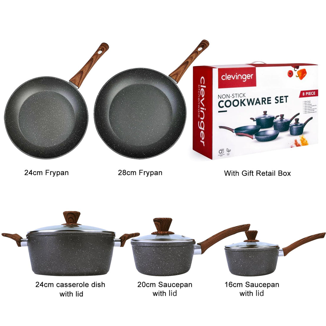 Non-stick Marble Coating Cookware Set 5-Piece 16-28cm Aluminium