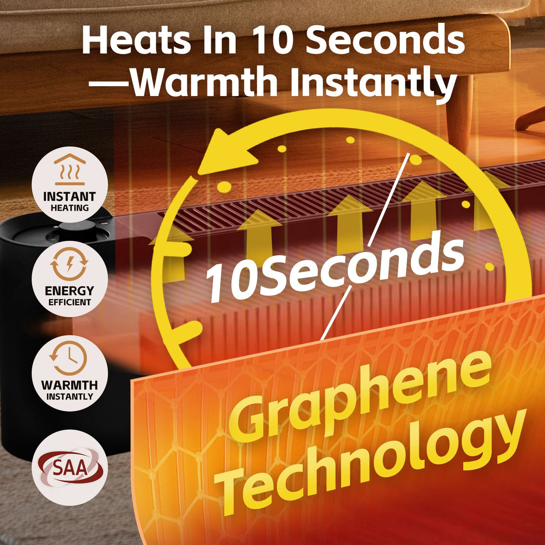 Graphene Electric Panel Heater 2200W Fast Heating for Rooms up to 25m2