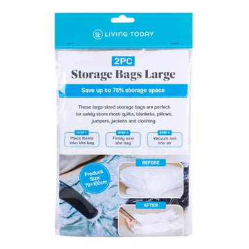 Vacuum Compression Storage Bags 2-Pack Large 100x70cm Space Saving