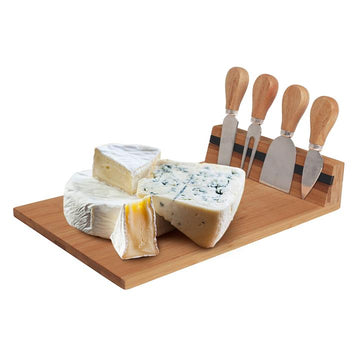 Bamboo Cheese Board and Knife Set with Magnetic Knife Slot 30x20cm