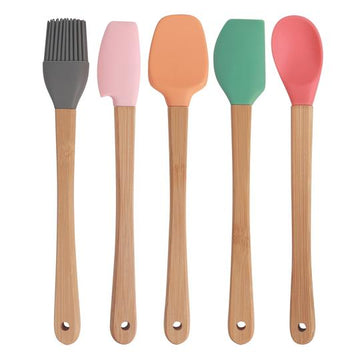 Bamboo and Silicone Kitchen Utensil Set 5-Piece Non-Stick Safe 21cm